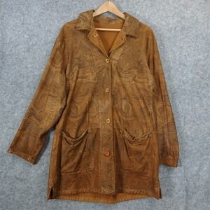 80s Vintage Italian Full Grain Leather‎ Coat 40 M Tan Marble Ranch Boho JOHN F